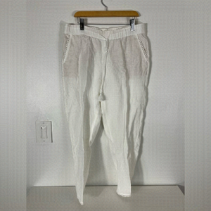 TALBOTS 100% Linen White Capri Pants Elastic Waist Womens Size 2 Summer